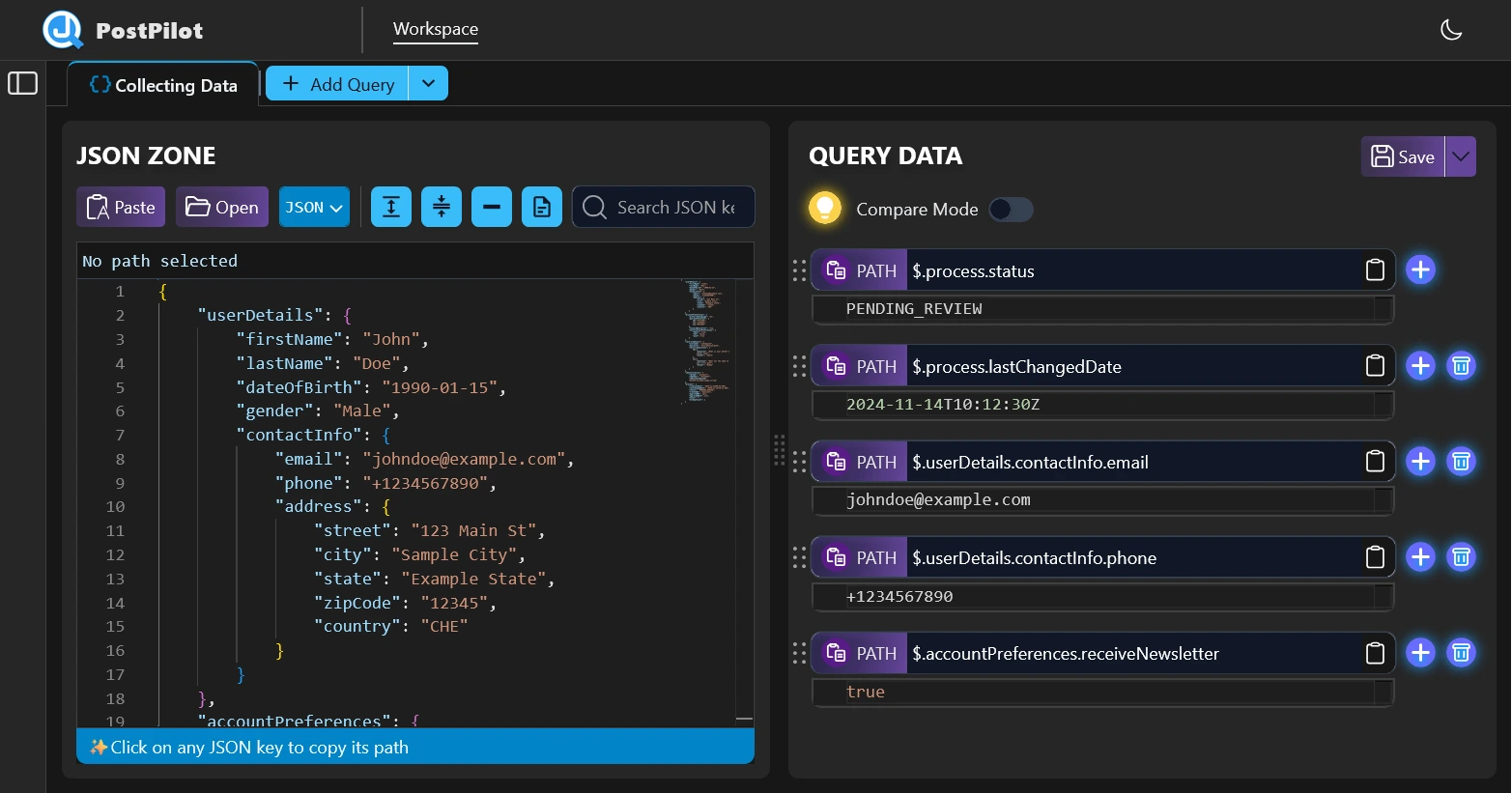 Query JSON using JSONPath with postpilot.dev UI